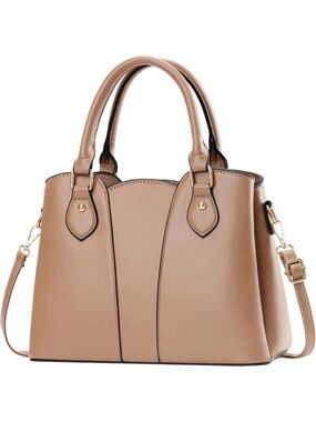 Women's Brown Vegan Leather Zipper Top-handle Satchel With Strap Shoulder Bag